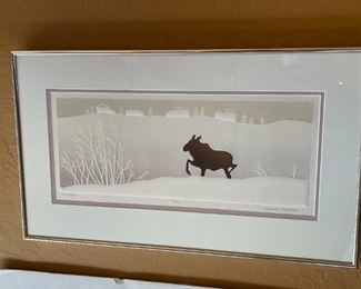 Signed Litho Marianne Wieland City Moose Framed Print 248/400 art 14.25x24.25in HxWxD