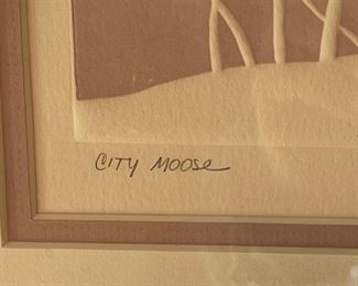 Signed Litho Marianne Wieland City Moose Framed Print 248/400 art 14.25x24.25in HxWxD