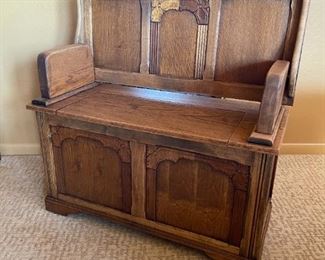 Antique Oak Monks Bench Table/Trunk Folding Settle 29x37x18in HxWxD