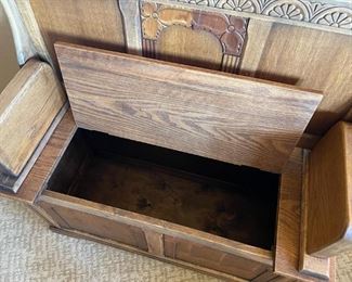 Antique Oak Monks Bench Table/Trunk Folding Settle 29x37x18in HxWxD