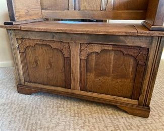 Antique Oak Monks Bench Table/Trunk Folding Settle 29x37x18in HxWxD
