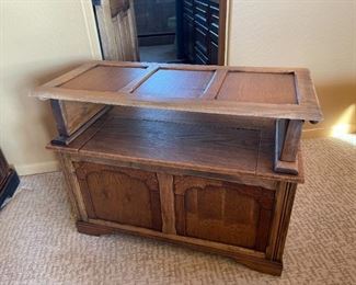 Antique Oak Monks Bench Table/Trunk Folding Settle 29x37x18in HxWxD