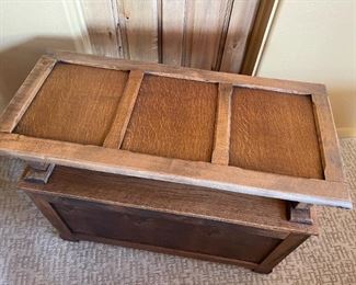Antique Oak Monks Bench Table/Trunk Folding Settle 29x37x18in HxWxD