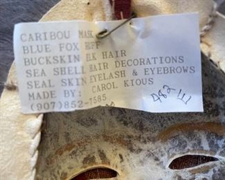 3pc Eskimo masks Carol Kious Inuit Caribou Skin Fur Approx: 11 x 8in