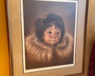 Signed Litho Shawn Hawbold Eskimo Girl Portrait 62/200 Framed Lithographic Print Frame: 27.5 x 24in
