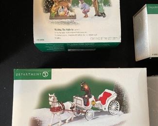 4 pc Dept. 56 Christmas in the City Series figurines. Visiting the nativity, to protect and to serve, handsome cab, picking out the Christmas tree