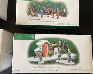 4 pc Dept. 56 Christmas in the City Series figurines. Visiting the nativity, to protect and to serve, handsome cab, picking out the Christmas tree