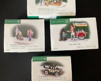 4pc Dept. 56 Christmas in the City figurines. Bringing home the baby, The city ambulance, Luigis gelato treats, fresh flowers for sale