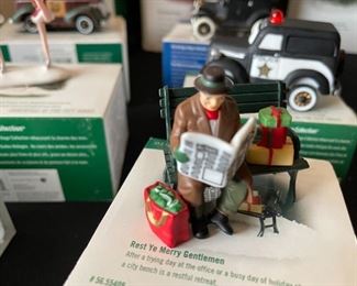 6pc Dept. 56 Christmas in the City Series. City taxi, 1919 Ford model T, city police car, radio city Rockettes, dressed for success, rest ye Merry gentlemen