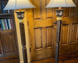 2pc Ornate Floor Lamps pair 62in H x 12in Diameter Base