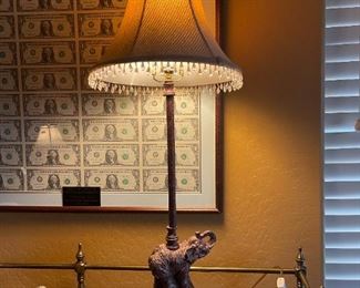 Vintage Berman Artisan Bronze Elephant Table Lamp - Black Rectangle Base 33in H <BR>Base:6.5 x 5in