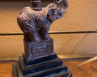 Vintage Berman Artisan Bronze Elephant Table Lamp - Black Rectangle Base 33in H <BR>Base:6.5 x 5in