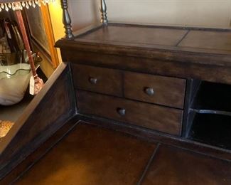 Thomasville Ernest Hemingway PaPa Writing Desk & Stool Collectors Set Desk: 55.5x44.25 x 26in<BR> Chair: 41” x 18” x 21” <BR>seat height: 31 HxWxD