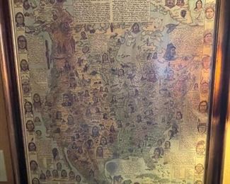 Nakoma Map Native Tribes of North America Central America and the Caribbean framed print Frame: 31 x 25 in