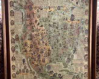 Nakoma Map Native Tribes of North America Central America and the Caribbean framed print Frame: 31 x 25 in