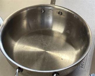 All-Clad D5 Stainless Steel 4QT Sauté Pan with Lid 11.5 inches diameter 3.5 inches deep from handle to handle 22 inches