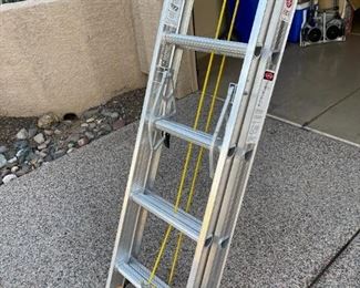 Werner extension ladder total length sections 20 feet Max working length 17 feet 225 pound capacity Model D1220–2 Total lane sections 20 feet max working length 17 feet highest standing level 13‘1“