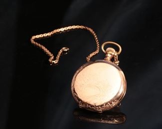 1909 Elgin Model 6 Pocket Watch w/ Hunter Case & Simmons FOB Gold Fill 64mmx51mm