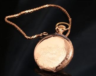 1909 Elgin Model 6 Pocket Watch w/ Hunter Case & Simmons FOB Gold Fill 64mmx51mm