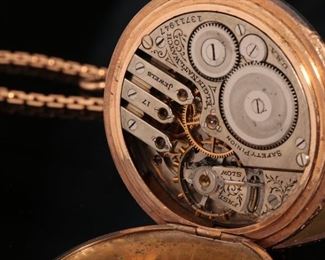 1909 Elgin Model 6 Pocket Watch w/ Hunter Case & Simmons FOB Gold Fill 64mmx51mm