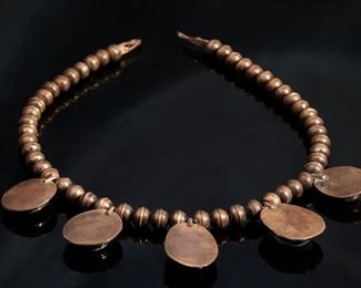 Vintage Navajo Silver Bench Bead & Turquoise Necklace Choker Native American 16in Long Center-stone: 33x21mm