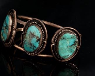 Vintage Navajo Silver & 3 Stone Turquoise Cuff Bracelet Native American Size: 6.25in Center-stone: 23x14mm