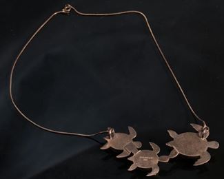 ZEALANDIA 925 Sterling Silver Fossil Sea Turtle Family Necklace Length: 21in Lg Turtle: 41x38mm