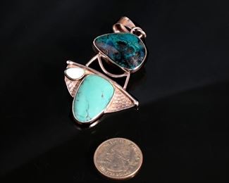 Judi Yates Sterling Silver & Turquoise Modern Pendant 63x43mm
