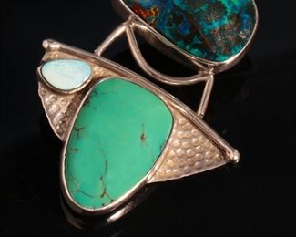 Judi Yates Sterling Silver & Turquoise Modern Pendant 63x43mm