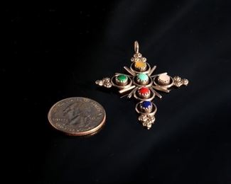 Zuni Terry Dishta Multi Gemstone Sterling Silver Cross Pendant Native American 56x40mm