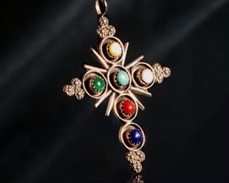 Zuni Terry Dishta Multi Gemstone Sterling Silver Cross Pendant Native American 56x40mm