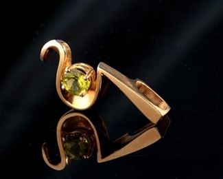 BIJ Designer 14k Gold & Green Peridot Modernist Pendant 34.5x14.5mm Peridot: Approx. 6.5mm