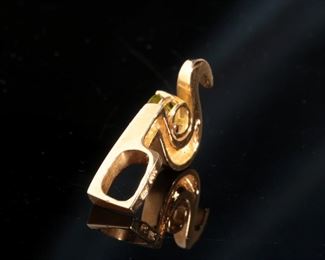 BIJ Designer 14k Gold & Green Peridot Modernist Pendant 34.5x14.5mm Peridot: Approx. 6.5mm