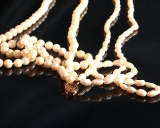 4-Strand Baroque & Traditional Pearl Necklace 14k Gold Clasp Length: 17.5in Round Pearl: 6mm