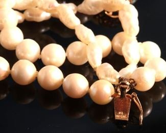 4-Strand Baroque & Traditional Pearl Necklace 14k Gold Clasp Length: 17.5in Round Pearl: 6mm