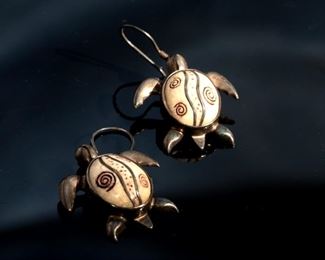 ZEALANDIA 925 Sterling Silver Fossil Sea Turtle Earrings 32x31mm