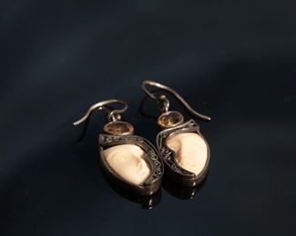 Vintage Zealandia Sterling Silver Carved Woman Warrior Earrings 32x14mm