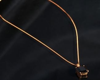 14k Gold Necklace & Emerald Cut Red Garnet Pendant 17.5in Long Pendant: 13x10.5mm