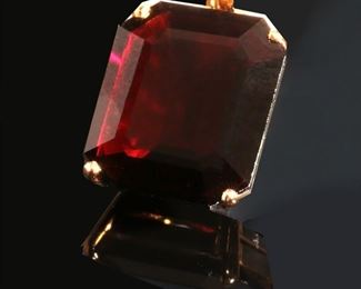 14k Gold Necklace & Emerald Cut Red Garnet Pendant 17.5in Long Pendant: 13x10.5mm