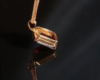 14k Gold Necklace & Emerald Cut Red Garnet Pendant 17.5in Long Pendant: 13x10.5mm