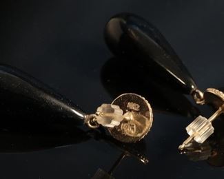 MAZ 14k Gold & Onyx Dangle Designer Earrings Pair 1.25in Hang