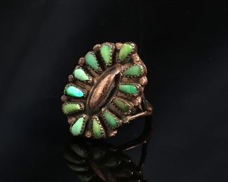 Vintage Signed Zuni Petit Point Turquoise Sterling Silver Ring Maryanne / Felix Chavez Size: 6.5 <BR>Center-stone: 26x18mm
