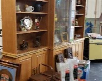 3 Pc Oak Wall Unit Bookcase Cabinets Middle Unit has Glass Doors & Shelves Entire 3pc unit measure 99.5"W x 17"D x 75"H (each end 33"W x 12.75") WAS $695 NOW $550