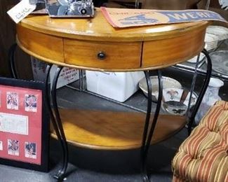 Half Moon Wood Entrance Table with Black Wrought Iron Legs & Wooden Under Shelf 38"W x 15"D x 30"H
WAS $250 NOW $195