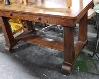 Antique Solid Burled Wood Mission Style Desk 47.75"W x 28"D x 29"H WAS $395 NOW $295
