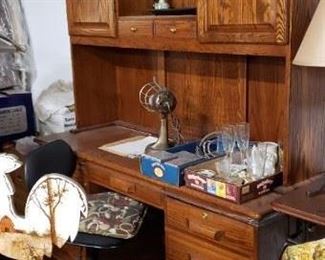 Solid Oak 2 pc Desk with Hutch & Matching File Cabinet Total Measures: 62"W x 22"D x 79"H (desk is 30"H) WAS $595 NOW $450