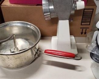 Vintage Foley Aluminum Food Mill Grinder Pot with Red Wooden Handles $20