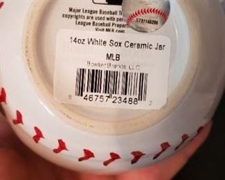 New 4" Chicago White Sox Ceramic Baseball Shaped bowl with lid with tags $15 each 2 for $25