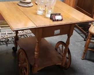 Antique Solid Wood Tea Cart Opened 34.5"W x 18,25"D x 28"H Closed 18.25"W WAS $195 NOW $160