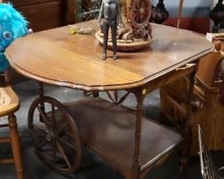 Antique Solid Wood Tea Cart Opened 34.5"W x 18,25"D x 28"H Closed 18.25"W WAS $195 NOW $160